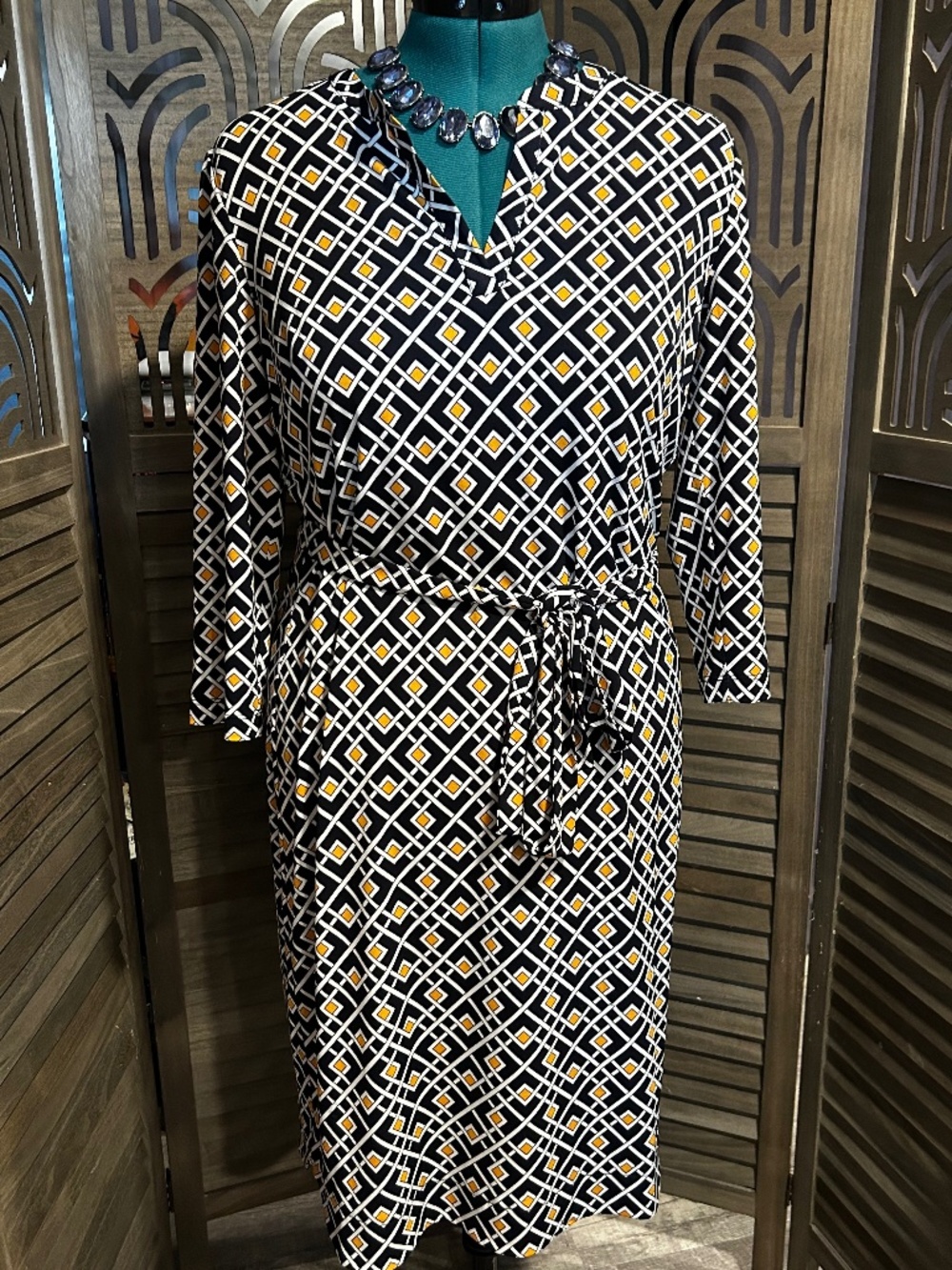 JM Collection Geometric Print Shirt Dress | Tie Waist | Size 14